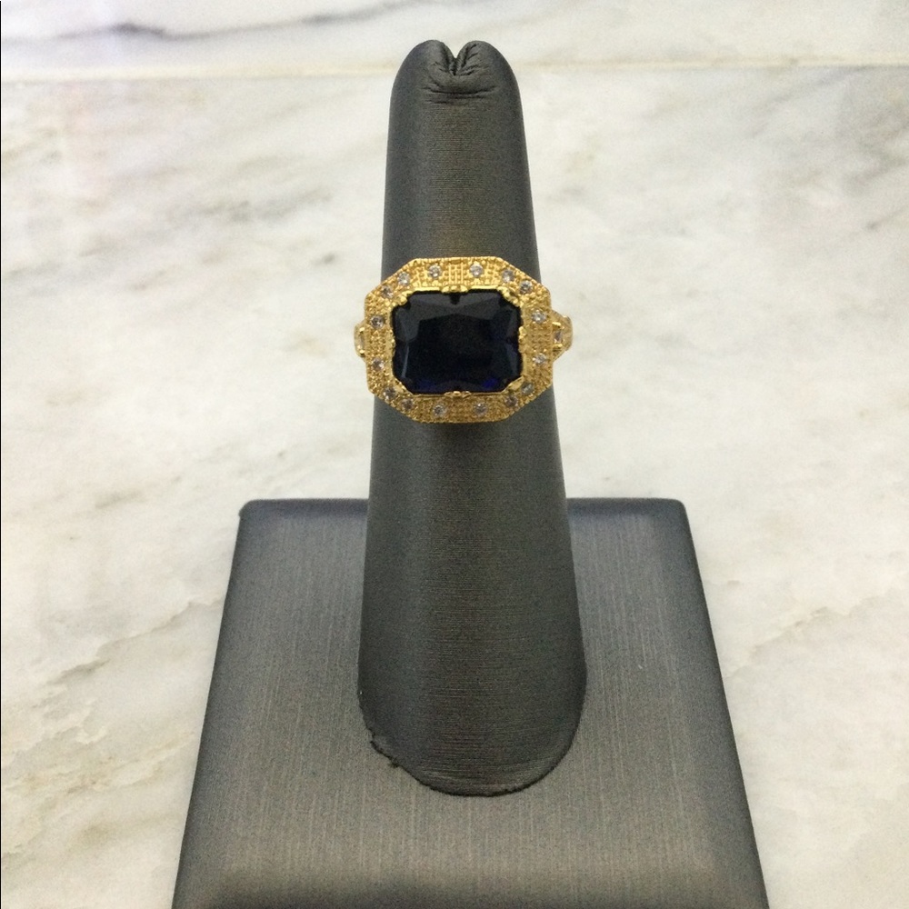 Emerald Cut Blue East West Cocktail Ring